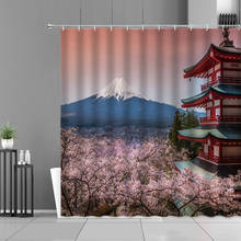 Cortina de banheiro de paisagem japonesa, cortina de chuveiro com estampa floral de árvore, flores de cereja e rosa para decoração de banheiro 2024 - compre barato