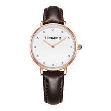 Relógio de pulso feminino oubaoer, relógio de pulso elegante de quartzo para mulheres, vestimenta, 2019 2024 - compre barato