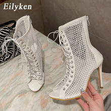 Eilyken-Botas de gladiador para mujer, sandalias sexys de malla con agujeros y Punta abierta, con cordones cruzados y cremallera, zapatos de tacón alto para verano 2024 - compra barato