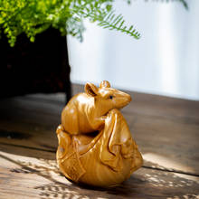 Boxwood Carving Animal Rat Fortune Lucky Home Decoration Feng Shui Solid Wood Statue Home Decor 2024 - buy cheap