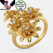 OMHXZJ Wholesale RR1275 European Fashion Fine Woman Party Birthday Wedding Gift Chrysanthemum Flower AAA Zircon 18KT Gold Ring 2024 - buy cheap