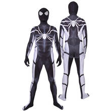Preto e branco super-herói cosplay traje super-herói zentai traje halloween 3d impresso elastano zentai bodysuit frete grátis 2024 - compre barato
