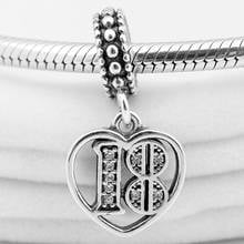 Original Alphabet & Numbers 18 Years Of Love Heart Pendant Beads Fit 925 Sterling Silver Bead Charm Pandora Bracelet Diy Jewelry 2024 - buy cheap