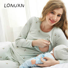 high quality Maternity and Nursing Set Pregnant Pajamas Postpartum Nightwear Premama Cotton Tops&pants Long Sleeve Top&pants 2024 - buy cheap