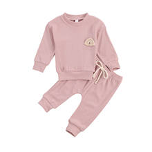 New Baby Solid Color Clothes Set, Rainbow Embroidery Long Sleeve O-neck Tops + Drawstring Waist Long Pants Set 2024 - buy cheap