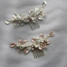 Hand Painted Leaf Hair Comb Bridal Piece White Floral Wedding Prom Headpiece Handmade Pearls Women Jewelry 2024 - buy cheap