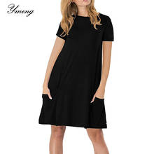 YMING Summer Pockets Women Dress Evening Party Loose Dresses White Black Beach Sundress Plus Size Casual Shirt Dress Vestidos 2024 - buy cheap