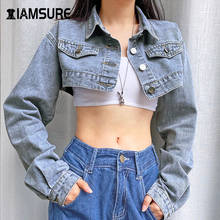 IAMSURE 2020 otoño nueva manga larga de mezclilla Casual mujeres chaqueta Streetwear moda señoras Jean recortado chaqueta coreana chaqueta de estilo 2024 - compra barato