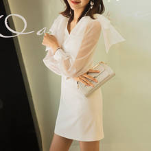 YIGELILA Elegant V-neck Lantern Sleeves Above-knee Mini Dress White For Party Free Shipping Dress 64722 2024 - buy cheap