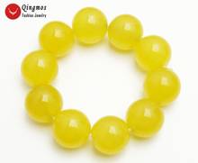 Qingmos Natural Yellow Round Jades Bracelet  for Women with 20mm Round High Quality Jades Bracelet Fine Jewelry 7.5'' Bra394 2024 - buy cheap