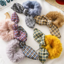 Cute Polka Dot Bunny Ears Scrunchies Bowknot Fluffy Hair Ties Plaid Scrunchie Elastic Hair Bands Headwear Rubber Ponytail Holder 2024 - buy cheap