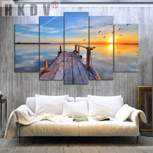 HKDV Beach Bridge Sea Bird Poster 5 Panels Wall Art Living Room Pictures Canvas Landscape Posters Prints Painting Home Decor 2024 - buy cheap