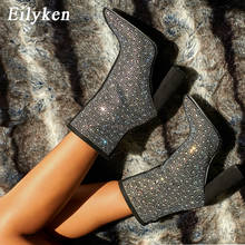 Eilyken Fashion Rhinestone Ankle Pointed Toe Women Boots Zipper Bling Crystal Autumn Winter High Heels Night Club Party Shoes 2024 - buy cheap