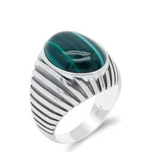 Turkish Jewelry 925 Sterling Silver Men's Ring with Malachite Stone Natural Green Gemstone Vintage Ring to Husband Male Gift 2024 - buy cheap