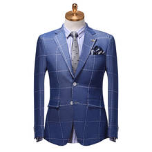 Conjunto de traje azul para hombre, traje con una botonadura, estampado de letras y palabras, ajustado, traje de negocios para hombre, traje de novio, conjunto de blazer, pantalón, 2 piezas, 2019 2024 - compra barato