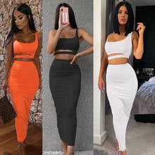 Sexy 2 Piece Set Women Hollow Out Sling Vest Crop Top+Elastic Bodycon Long Skirt Club Outfits Summer Dress Bandage Matching Sets 2024 - buy cheap