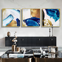 Nordic gold foil watercolor light luxury blue abstract golden Poster dinner room Wall Art Pictures on Canvas Living Room Decor 2024 - buy cheap