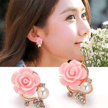 SUMENG 2022 New Fashion Korean Jewelry Exaggerated Earrings For Women Ol Pink Rose Imitation Pearl Crystal Earrings Gifts 2024 - buy cheap