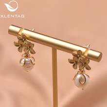 XlentAg Handmade Flower Drop Earrings Natural Fresh Water Round White Pearl Earrings For Women Fine Jewelry Oorbellen GE0752 2024 - buy cheap