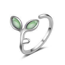 Moonrocy anel de prata aberto, opala verde folhas joia vintage bonito festa para mulheres presente atacado 2024 - compre barato