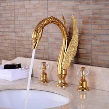 Vidric luxury bathroom faucet solid brass construction swan hot and cold gold finish 8' widespread basin faucet bathroom sink ta 2024 - buy cheap