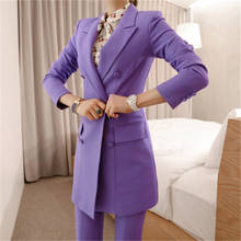 New Arrival Professional Women Temperament Double Breasted Fashion Long Solid Suit 2 Pieces Work Style Comfortable Slim Pant Set 2024 - buy cheap