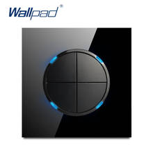 Wallpad New Arrival 4 Gang 1 Way Random Click Push Button Wall Light Switch With LED Indicator Crystal Glass Panel 16A 2024 - buy cheap