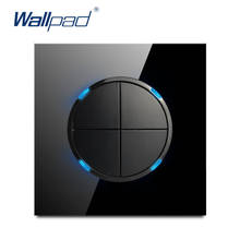 Wallpad nova chegada 4 gang 1 way aleatório clique botão interruptor de luz parede com indicador led painel vidro cristal 16a