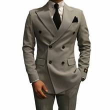 Мужские костюмы из твида «гусиные лапки» 2021, двубортный костюм для мужчин на свадьбу, выпускной, Terno Masculino, облегающий блейзер для жениха, 2 шт. (пиджак + брюки) 2024 - купить недорого
