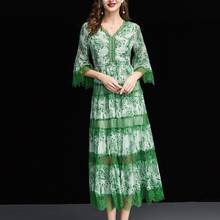 New 2021 Fashion Runway Summer Dress Women's Flare Sleeve Floral Embroidery Elegant Mesh Hollow Out Midi Dresses 2024 - buy cheap