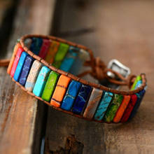 Pulseira de couro do chakra, bracelete feita à mão, várias cores com pedra natural, contas, para casais, presente para mulheres e homens 2024 - compre barato