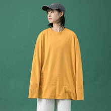 2021 primavera nova moda feminina básica t camisas diário casual 100% algodão solto preto amarelo verde branco manga longa senhora topos t 2024 - compre barato