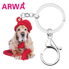 ARWA Acrylic Christmas Hat Spaniel Dog Keychains Cocker Animal Key Rings Bag Car Wallet Jewelry Keychains For Women Girls Gift 2024 - buy cheap