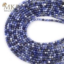 Piedra redonda azul de sodalita para fabricación de joyas, cuentas naturales de 3mm, 120 Uds., cuentas para manualidades de pulseras, joyería de 15 pulgadas 2024 - compra barato