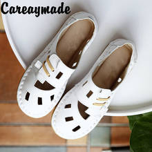 Careaymade-Sandalias originales para mujer, zapatos de suela suave, versátiles, pequeños, blancos, simples, de cuero genuino, informales, para estudiantes 2024 - compra barato