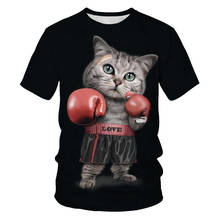 Футболка с 3D принтом аниме боксерские коты Мужская женская спортивная кошка с коротким рукавом Повседневная модная одежда высокого качества футболки топы 2024 - купить недорого