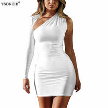 YSDNCHI-Vestidos ajustados sexys para mujer, ropa de fiesta para discoteca, blancos, recortados, un hombro, manga larga, Mini Color sólido negro 2024 - compra barato