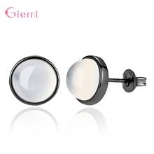 New Arrivals Elegant Round Clear White Opals Black Stud Earrings For Women Girls Party S925 Sterling Silver Jewelry Gifts 2024 - buy cheap