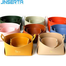 JINSERTA PU Leather Folding Tray Jewelry Cosmetic Organizer Remote Control Snack Storage Basket Desktop Sundries Decor Box 2024 - buy cheap