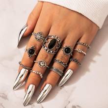 docona Vintage Black Rhinestone WaterDrops Crystal Knuckle Midi Ring Set for Women Carving Geometric Ring 7012 2024 - buy cheap