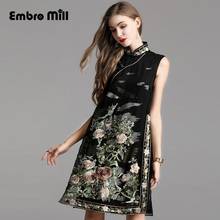 High-end floral summer women Chinese style Silk embroidery big flower dress dresses elegant slim lady Qipao party dress S-XXL 2024 - buy cheap