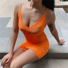 Sexy Mesh Dress Women's Beachwear Sheer See Through Fishnet Bikini Cover Up Swimwear Bathing Suit Orange Beach Dress 2024 - buy cheap
