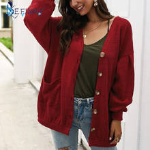 Женский кардиган с карманами, однотонный свободный свитер с длинным рукавом, повседневная одежда на осень и весну 2024 - купить недорого