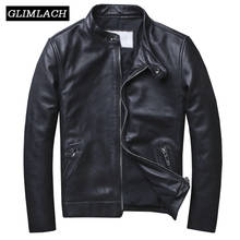 Jaqueta de couro preto com colarinho, plus size, 5xl, casual, masculina de alta qualidade, couro genuíno, 100% 2024 - compre barato
