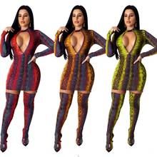 BKLD S-2XL модное сексуальное облегающее мини-платье с длинным рукавом и змеиным принтом, Осень-зима 2019, женская уличная одежда, одежда для вечеринки 2024 - купить недорого