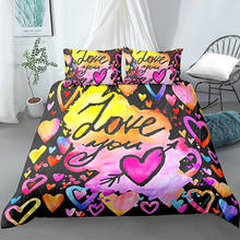 Love You Bedding Set Letters Hearts Duvet Cover Watercolour Quilt Cover Colorful Bed Set 2/3pcs Duvet Cover Set 2024 - buy cheap