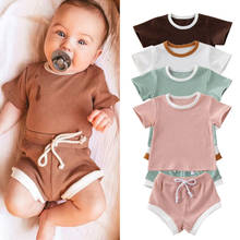 Moda Infantil bebé niño niña ropa sólido corto manga camiseta + Pantalones cortos Pantalones Casual 2 uds traje 2024 - compra barato