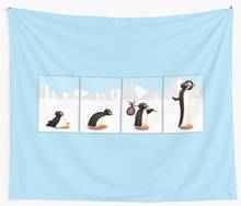 The Penguin Evolution Home Tapestry Blue Wall Hanging Art Polyester Cartoon Theme Wall Decor for Dorm Room Bedroom Living Room 2024 - buy cheap