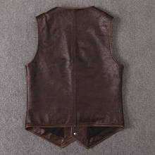 2020 Vintage Brown Men American Casual Style Leather Plus Size XXXL Genuine Cowhide Spring Short Natural Vest FREE SHIPPING 2024 - buy cheap