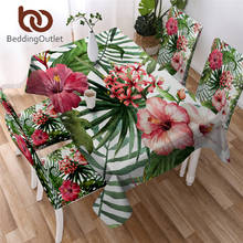 BeddingOutlet-Mantel de cocina con flores, hojas rojas, verdes y blancas, impermeable, cubierta de mesa decorativa con plantas tropicales 2024 - compra barato
